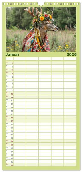 Produktbild: Familienplaner 2026 - Waldtiere mit Stil. Tierische Trendsetter in der Natur mit 5 Spalten (Wandkalender, 21 x 45 cm) CALVENDO