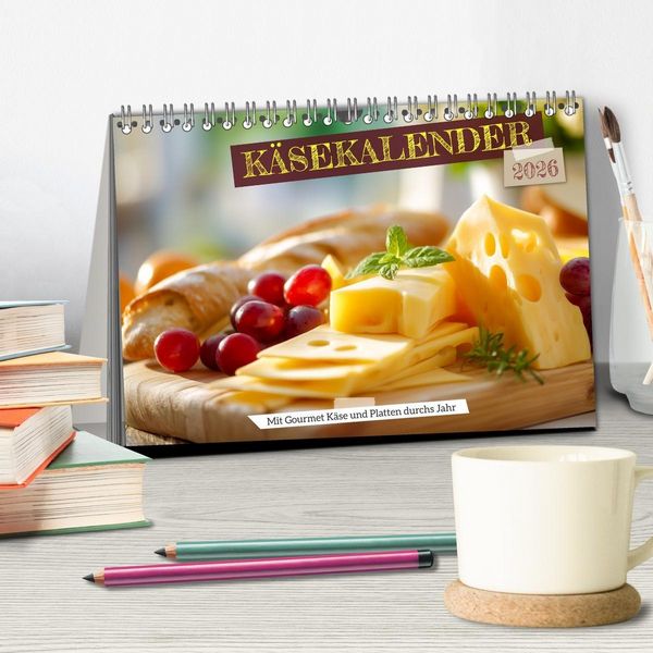 Produktbild: K&auml;sekalender - mit Gourmet K&auml;se und Platten durchs Jahr (Tischkalender 2026 DIN A5 quer), CALVENDO Monatskalender