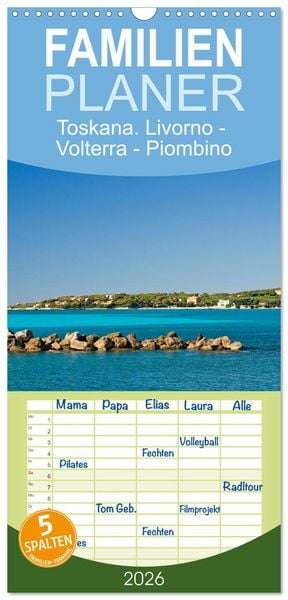 Produktbild: Familienplaner 2026 - Toskana. Livorno - Volterra - Piombino mit 5 Spalten (Wandkalender, 21 x 45 cm) CALVENDO