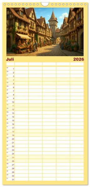 Produktbild: Familienplaner 2026 - Farbenfrohes Mittelalter mit 5 Spalten (Wandkalender, 21 x 45 cm) CALVENDO