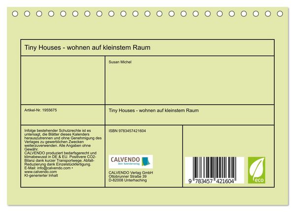 Produktbild: Tiny Houses - wohnen auf kleinstem Raum (Tischkalender 2026 DIN A5 quer), CALVENDO Monatskalender
