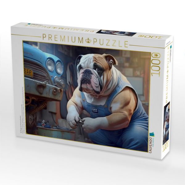 Produktbild: CALVENDO Puzzle Bulldogge als Automechaniker | 1000 Teile Lege-Gr&ouml;&szlig;e 64x48cm Foto-Puzzle f&uuml;r gl&uuml;ckliche Stunden