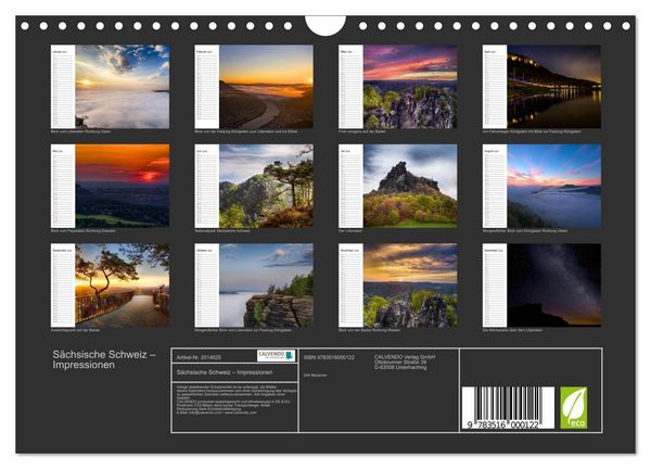 Produktbild: S&auml;chsische Schweiz &ndash; Impressionen (Wandkalender 2026 DIN A4 quer), CALVENDO Monatskalender