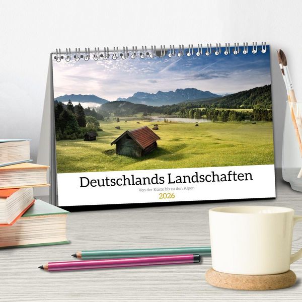 Produktbild: Deutschlands Landschaften 2026 &ndash; Von der K&uuml;ste bis zu den Alpen (Tischkalender 2026 DIN A5 quer), CALVENDO Monatskalender