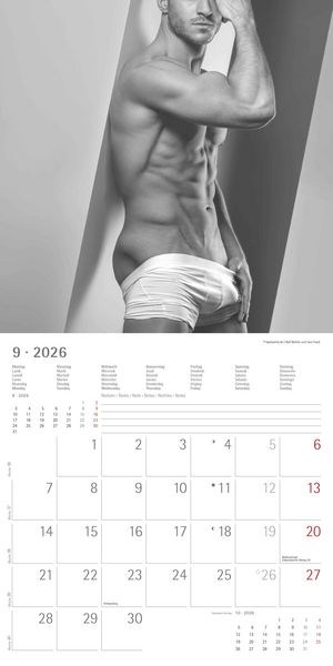 Produktbild: Masculine 2026 - Broschürenkalender 30x30 cm (30x60 geöffnet) - Kalender mit Platz für Notizen - Maskulin - Bildkalender - Wandplaner - Erotikkalender