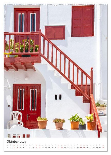 Produktbild: Treppauf, treppab in den Altstadtgassen von Mykonos (Wandkalender 2026 DIN A2 hoch), CALVENDO Monatskalender