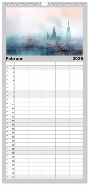 Produktbild: Familienplaner 2026 - Fantasiest&auml;dte mit 5 Spalten (Wandkalender, 21 x 45 cm) CALVENDO