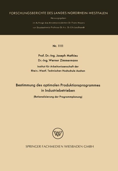 Produktbild: Bestimmung des optimalen Produktionsprogrammes in Industriebetrieben