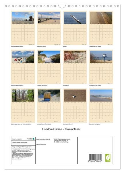 Produktbild: Usedom Ostsee - Terminplaner (Wandkalender 2026 DIN A3 hoch), CALVENDO Monatskalender