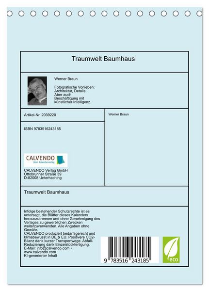 Produktbild: Traumwelt Baumhaus (Tischkalender 2026 DIN A5 hoch), CALVENDO Monatskalender