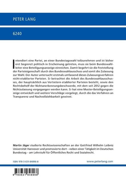 Produktbild: Die Zulassung von Parteien zur Bundestagswahl