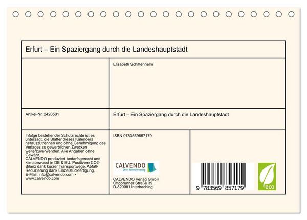 Produktbild: Erfurt &ndash; Ein Spaziergang durch die Landeshauptstadt (Tischkalender 2027 DIN A5 quer), CALVENDO Monatskalender
