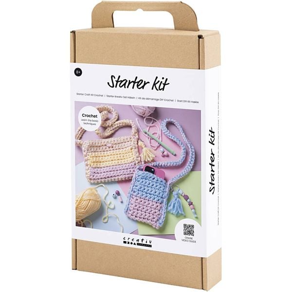 Produktbild: Creativ Company DIY Sets Stricken & H&auml;keln Starter Kreativ Set H&auml;keln, Sortierte Farben, Taschen, Kreativ Box