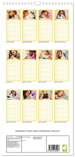 Produktbild: Familienplaner 2026 - Zweisamkeit in Farben. Katzen und Menschen in Harmonie mit 5 Spalten (Wandkalender, 21 x 45 cm) CALVENDO