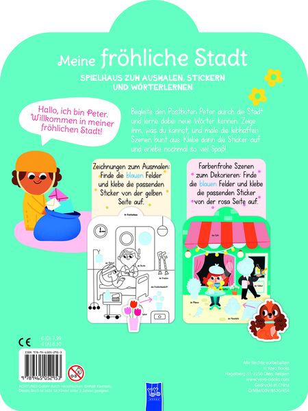 Produktbild: Meine fr&ouml;hliche Stadt - Spielhaus zum Ausmalen, Stickern und W&ouml;rter lerner