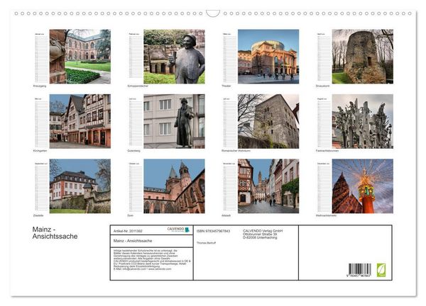 Produktbild: Mainz - Ansichtssache (Wandkalender 2026 DIN A2 quer), CALVENDO Monatskalender