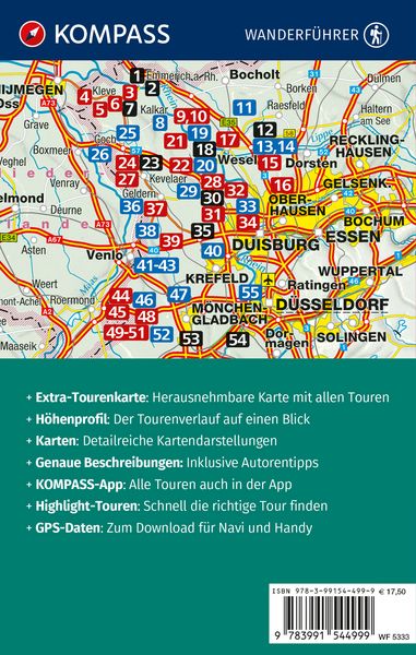 Produktbild: KOMPASS Wanderf&uuml;hrer Niederrhein, zwischen Rhein und Maas, 55 Touren mit Extra-Tourenkarte