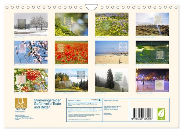 Produktbild: Stimmungsreigen Gef&uuml;hlvolle Texte und Bilder (Wandkalender 2026 DIN A4 quer), CALVENDO Monatskalender