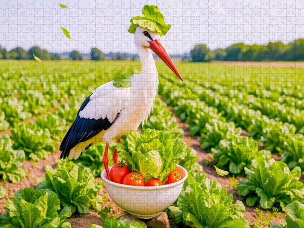 Produktbild: CALVENDO Puzzle Wie ein Storch im Salat - Elegant geht anders | 1000 Teile Lege-Gr&ouml;&szlig;e 64x48cm Foto-Puzzle f&uuml;r gl&uuml;ckliche Stunden