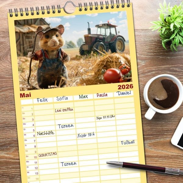 Produktbild: Familienplaner 2026 - Der tierisch lustige Bauern-Kalender mit 5 Spalten (Wandkalender, 21 x 45 cm) CALVENDO