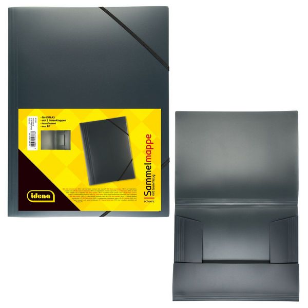 Idena Sammelmappe PP mit Gummizug transluzent schwarz DIN A3