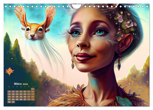 Produktbild: Fantasy Tier Frauen Portraits (Wandkalender 2026 DIN A4 quer), CALVENDO Monatskalender