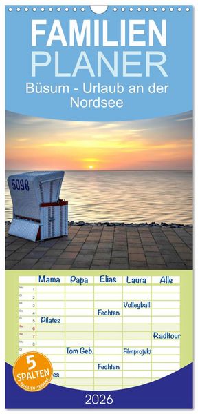 Produktbild: Familienplaner 2026 - B&uuml;sum - Urlaub an der Nordsee mit 5 Spalten (Wandkalender, 21 x 45 cm) CALVENDO
