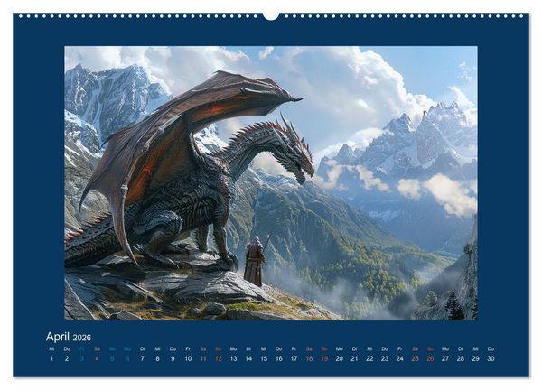 Produktbild: Drachenkrieger (hochwertiger Premium Wandkalender 2026 DIN A2 quer), Kunstdruck in Hochglanz