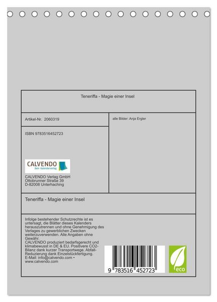 Produktbild: Teneriffa - Magie einer Insel (Tischkalender 2026 DIN A5 hoch), CALVENDO Monatskalender