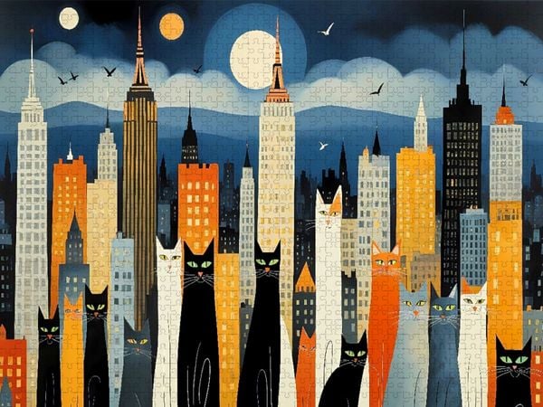 Produktbild: CALVENDO Puzzle Katzen - Schnurren in der Stadt | 1000 Teile Lege-Gr&ouml;&szlig;e 64x48cm Foto-Puzzle f&uuml;r gl&uuml;ckliche Stunden