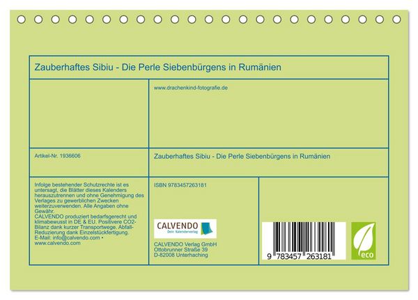 Produktbild: Zauberhaftes Sibiu - Die Perle Siebenb&uuml;rgens in Rum&auml;nien (Tischkalender 2026 DIN A5 quer), CALVENDO Monatskalender