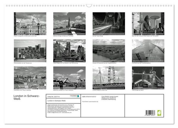 Produktbild: London in Schwarz-Wei&szlig; (Wandkalender 2026 DIN A2 quer), CALVENDO Monatskalender
