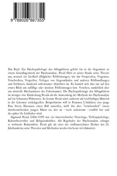 Produktbild: Zur Psychopathologie des Alltagslebens - &Uuml;ber Vergessen, Versprechen, Vergreifen, Aberglaube und Irrtum