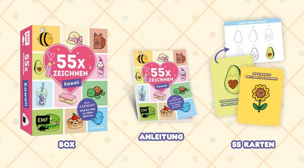 Produktbild: 55 x Zeichnen &ndash; Kawaii: Dein Kartenset
