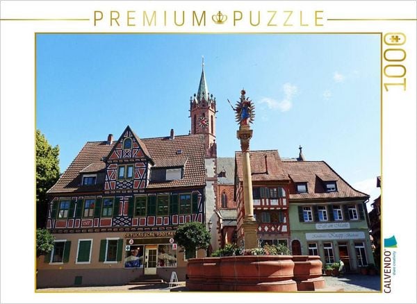 CALVENDO Puzzle Der Marktplatz mit der Marienstatue in Ladenburg am Neckar | 1000 Teile Lege-Größe 64 × 48 cm Foto-Puzzle für glückliche Stunden