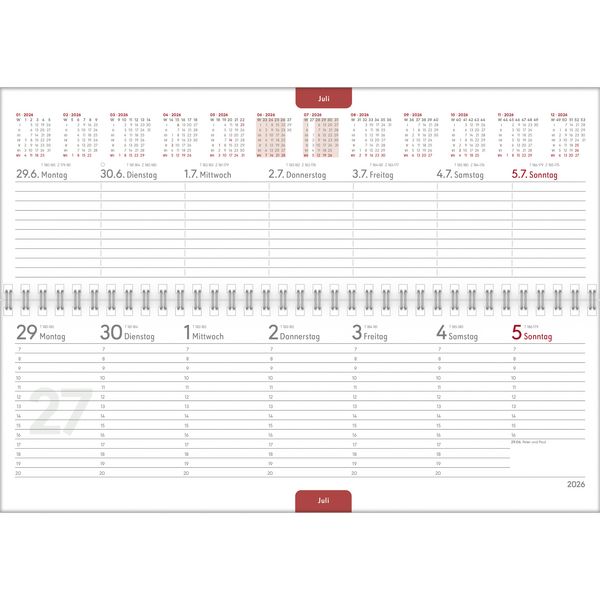 Produktbild: Tisch-Querkalender Profi blau 2026 - Büro-Planer 29,7x10,5 cm - Tisch-Kalender - 1 Woche 2 Seiten - Ringbindung - Zettler