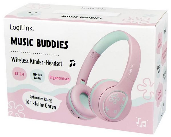 Produktbild: LogiLink BT0073P On Ear Headset Bluetooth&reg;, kabelgebunden Rosa, Hellblau Faltbar, Lautst&auml;rkebegrenzung
