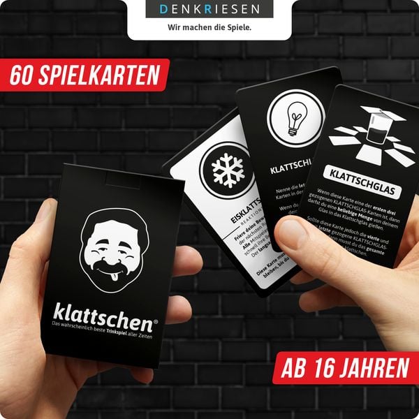 Produktbild: DENKRIESEN - klattschen&reg; - Trinkspiel - SPIELKARTENKARTON "Das wahrscheinlich beste Trinkspiel aller Zeiten"