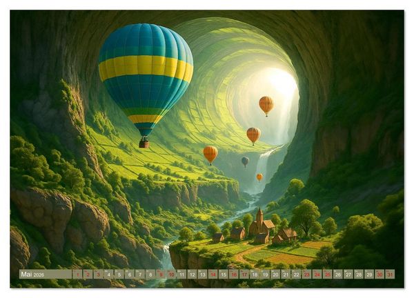 Produktbild: Ballonfahrt durch surreale Welten (hochwertiger Premium Wandkalender 2026 DIN A2 quer), Kunstdruck in Hochglanz