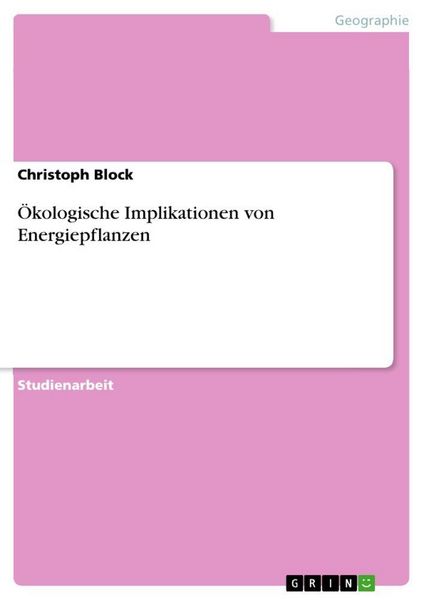 Produktbild: &Ouml;kologische Implikationen von Energiepflanzen