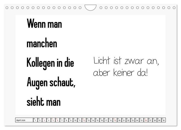 Produktbild: Typo-Kalender f&uuml;r das B&uuml;ro. Sarkasmus und fiese Spr&uuml;che (Wandkalender 2026 DIN A4 quer), CALVENDO Monatskalender