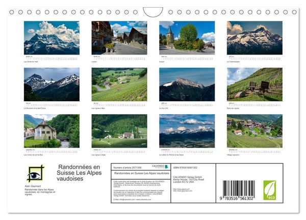 Produktbild: Randonn&eacute;es en Suisse Les Alpes vaudoises (Calendrier mural 2026 DIN A4 vertical), CALVENDO calendrier mensuel