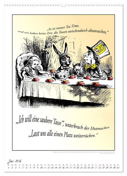 Produktbild: Alice im Wunderland - Weltliteraturkalender (hochwertiger Premium Wandkalender 2026 DIN A2 hoch), Kunstdruck in Hochglanz