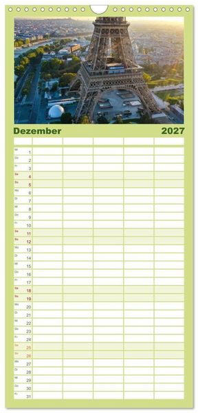 Produktbild: Familienplaner 2027 - Bonjour Paris mit 5 Spalten (Wandkalender, 21 x 45 cm) CALVENDO