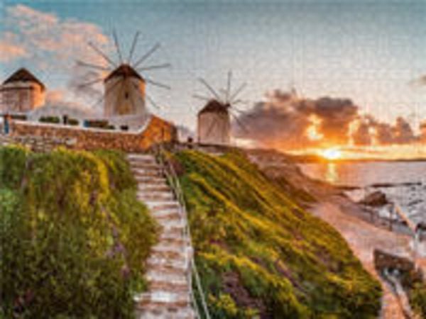 CALVENDO Puzzle Mykonos Windmühlen | 2000 Teile Lege-Größe 90x67cm Foto-Puzzle für glückliche Stunden