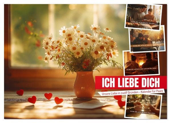 Produktbild: ICH LIEBE DICH - Unsere Liebe in zw&ouml;lf Gr&uuml;nden (Wandkalender 2026 DIN A2 quer), CALVENDO Monatskalender