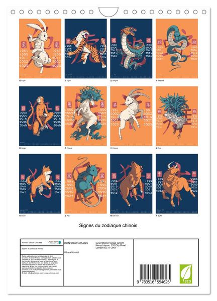 Produktbild: Signes du zodiaque chinois (Calendrier mural 2026 DIN A4 horizontal), CALVENDO calendrier mensuel