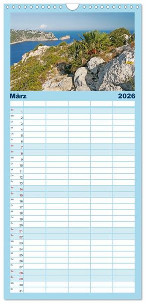 Produktbild: Familienplaner 2026 - Costa Blanca. Schroffe Felsen und schillerndes Mittelmeer mit 5 Spalten (Wandkalender, 21 x 45 cm) CALVENDO