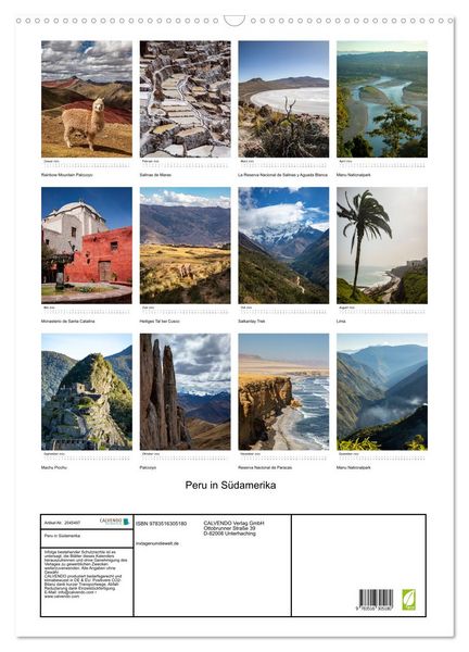 Produktbild: Peru in S&uuml;damerika (Wandkalender 2026 DIN A2 hoch), CALVENDO Monatskalender