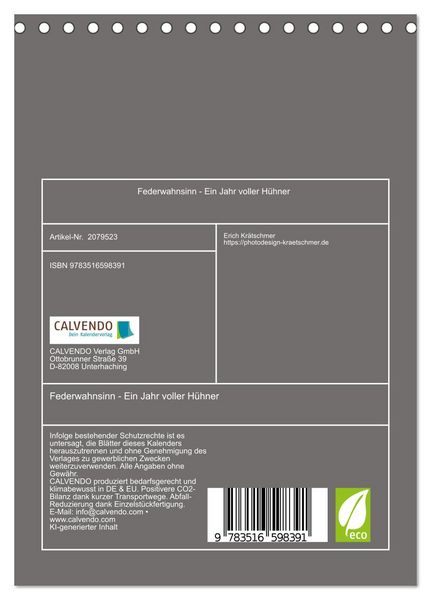 Produktbild: Federwahnsinn - Ein Jahr voller H&uuml;hner (Tischkalender 2026 DIN A5 hoch), CALVENDO Monatskalender